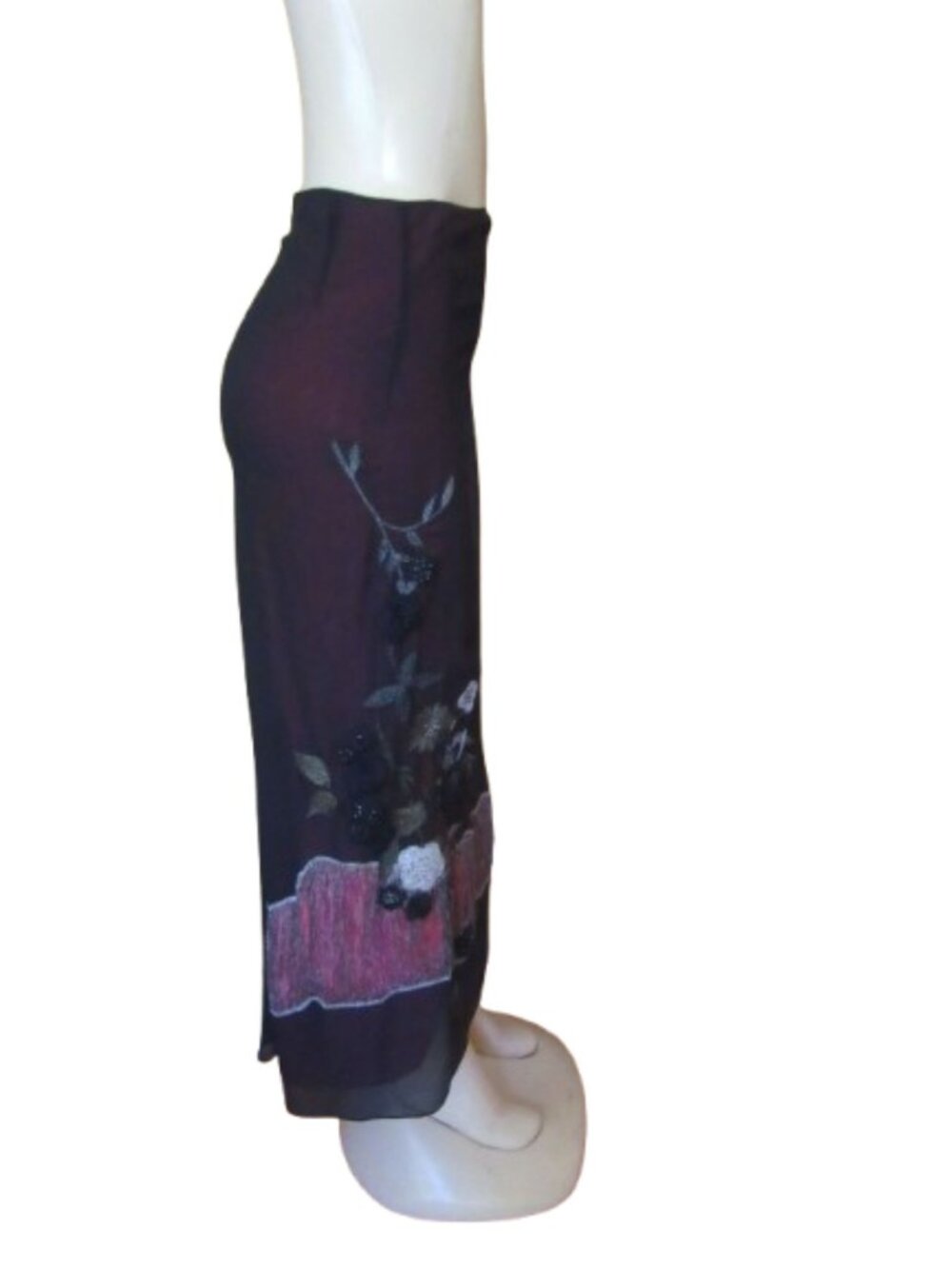 Vintage New BCBG Purple Hi Low Silk Maxi Skirt w Floral Embroidery SZ 2 - Picture 8 of 11
